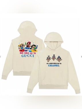 Mega Yacht Cream Graphic Hoodie with Designer-Inspired Logos